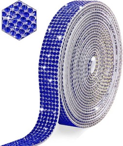Self Adhesive Blue Crystal Rhinestone Strips Diamond Ribbon Bling Sticker Rhinestones Roll for Arts Crafts,Wedding Christmas Party,Car Phone Decoration(Blue)
