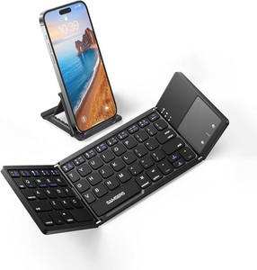 $32 Samsers Foldable Bluetooth Keyboard with Touchpad, Ultra Slim Compact,Black  Multi-touch Trackpad, Full Size, Phone Holder, USB-C Charging, 1 Device, for Android Windows iOS Mac OS, Mobile Productivity