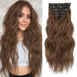 $25 NAYOO Clip in Hair Extensions, 20 Inch Wavy Synthetic Hairpieces 6PCS  Wavy Curly Hair, Full Head Coverage, Heat Resistant Fiber, Secure Clips, Instant Length and Volume, Natural-Looking