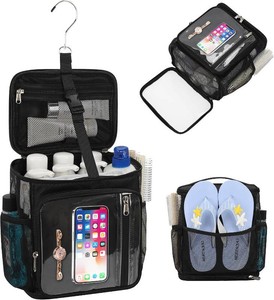 $23 CUBETASTIC Hanging Shower Caddy Portable Bag - Quick Dry Shower Tote for Dorm College Essentials, Water-Resistant Travel Toiletry Bag with Separate Compartment & Multiple Pockets (Black, M)