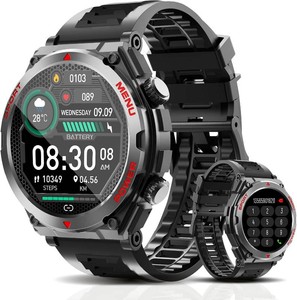 $39 Military Smart Watch,1.52-Inch Smartwatch with Text and Call,247Heart Rate Sleep Monitor,Blood Oxygen,and Activity Trackers-Compatible with iPhone and Android,for Men and Women (Black up, 1.52)