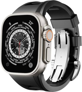 $23 Sports Liquid Silicone Strap with Butterfly Buckle for Iwatch Series 987654321SE,Ultra 2Ultra 49mm 45mm 44mm 42mm,Luxury Mens Watch Band for Apple Watch (42mm44mm45mm49mm,