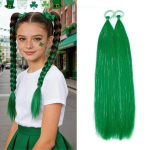 Dark Green Ponytail Extensions, Tinsel Hair Extensions for Women Girls Hair Accessories with Rubber Band Ponytail Hair Pieces Party Halloween Festival Wacky Hair Extension 2pcslot