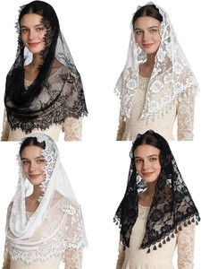 JATEBI 4 Pcs Catholic Church Mantilla Veils  Christian Head Covering Lace Veil Wedding Veil for Bridal Women