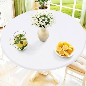 Moosfor Spandex Round Tablecloth, Fitted Table Cloth for 45-56 Tables  Elastic Outdoor Picnic Table Cover, Circle Stretch Waterproof Table cloths for Patio, Dining, Kitchen, White