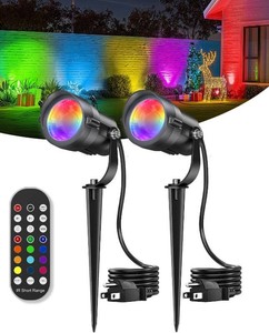$23 HIBOITEC 12W Christmas Spotlight Outdoor with Plug Timer Color Changing 120V Landscape Lighting Waterproof Dimmable LED Spot Light for Yard Christmas Outside House Garden Tree Decoration 2Pack