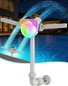 $30 Solar Pool Fountain w7-Color LED Lights, 2026 Dual-Head Adjustable Spray Pool Fountains for Above & Inground Pools, High-Pressure Waterfall & Pool Sprinkler Fountain for Cooling & Relaxation