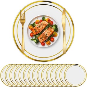 $28 Kochorie 100 Pieces Gold Paper Placemats, 13.4 Inch Round Gold Foil Paper Placemats Set for Dining Table, Decorative Disposable Table Mats for Home Decoration Dining Wedding Birthday Party