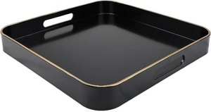 $26 Black Square Decorative Tray with Handles, 1313 Versatile Serving Tray for Coffee Table, Ottoman, Ideal for Serving, Displaying, Organizing