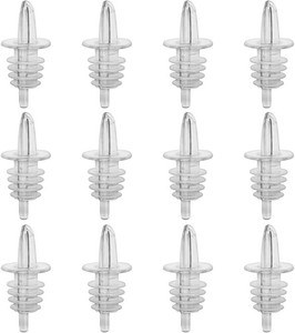 Plastic Liquor Bottle Pourers Black- 12 Pack Classic Bottle Pourers for Alcohol, Leak-Proof, Dishwasher-Safe Pour Spouts for Liquor Bottles (Clear)
