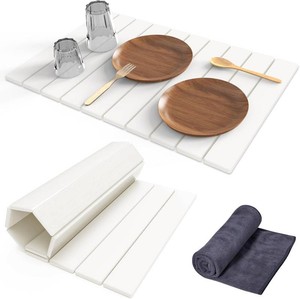 $27 Stone Dish Drying Mat for Kitchen Counter,24(L) 16(W) Collapsible Fast-Drying Diatomaceous Earth Mats with Towel Sanding Tool,Versatile Stone Drying Mats for Cups Dishes Bottles