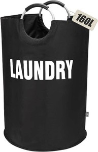 $28 DOKEHOM 160L XX-Large Laundry Basket Bag, Collapsible Tall Hamper, Black  Freestanding tall washing bin & foldable laundry bag. Extra large clothes storage basket with durable sturdy handles