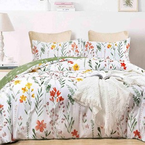 $44 Nanko Floral Comforter Set Twin Size, 2pc Farmhouse Green Leaves Yellow Flowers Botanical Pattern Printed Microfiber Bedding Comforter Set, All Season Soft & Lightweight Comforter for Women 68x90