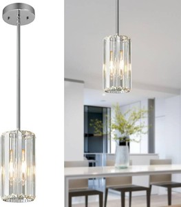$70 Chrome Pendant Lighting Modern Pendant Light Mini Crystal Chandeliers Adjustable Pendant Light Fixture for Kitchen Island Dinning Room Corridor Bedroom(Chorme 1-Light)