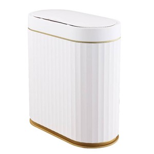 $38 Bathroom Trash Can with lid 2.5 Gallon Motion Sensor White and Golden  Slim Wastebasket, Automatic Trash Bin Bathroom Decor for Bedroom and Office