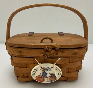 Collectible Longaberger Coffee Basket With Hinged Lid And Porcelain Tag 5.5 x 7.75