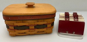 Collectible Longaberger Fathers Day Liner Address Card Basket With Wooden Lid, Liner And Address Cards 6.5 x 8
