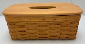 Collectible Longaberger 2000 Long Tissue Basket With Wooden Lid And Liner 7.5 x 12.5