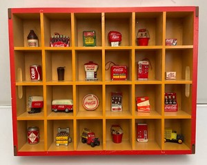 Misc. Miniature Coca-Cola Collectibles With Coke Tray Wall Display Rack 10.5 x 13.5