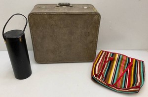 Vintage 1950s Vinyl Suitcase, Wine Caddy And Colorful Tote Bag