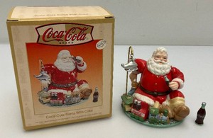 Vintage Collectible Miniature Coca-Cola Santa With Toy Train And Helicopter Trinket Box In Original Box