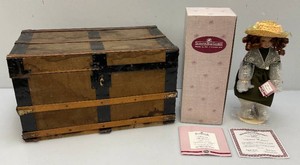Vintage Small Trunk And Ashton Drake Porcelain Doll In Original Box