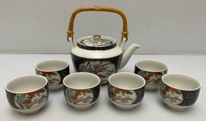Vintage Satsuma Tea Set OMC Japan Blue Gold Moriage Floral Design Teapot And Tea Cups