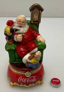 Minature Coca-Cola Collectible Santa With Elves Trinket Box 3.5