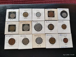 (15) Vintage Foreign Coins in Flips