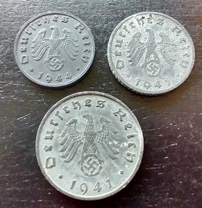 (3) German Third Reich WW2 Coins - 1510 Pfennig