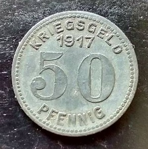 1917 German Prussian 50 Pfennig