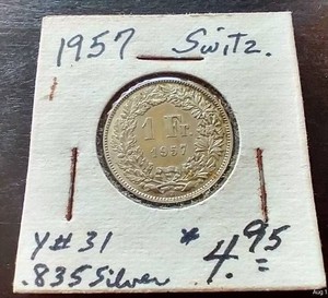 1957 Switzerland Silver 1 Franc