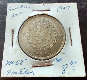 1947 Sweden Silver 2 Kronors