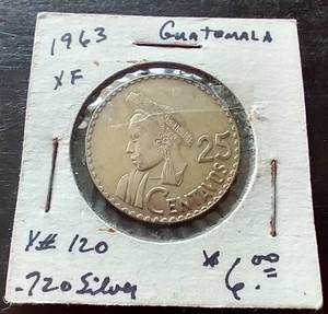 1963 Guatemala Silver 25 Centavos