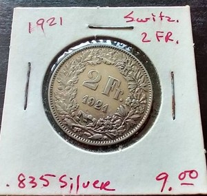 1921 Switzerland Silver 2 Francs