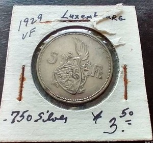 1929 Luxembourg Silver 5 Francs