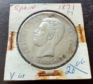 1871 Spain Silver 5 Pesetas