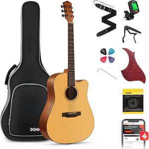$170 Donner 41 Acoustic Guitar Bundle for Beginners Adults with Online Lesson, 44 Full Size Steel Acustica Guitarra with Gig Bag, Tuner, Strap, Strings, Picks, Capos, Cutaway, Natural, DAG-1CDAD-110C
