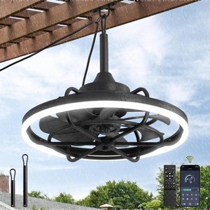 $140 Fanbulous 20 Outdoor Ceiling Fan with Light, Waterproof Caged Gazebo Fan  IP65, Weatherproof, Plug in , Remote, APP Control, 3CCT Dimmable, Outdoor Fan with Hanging Hook for Patio, Porch, Pergola