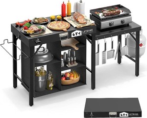$190 Grill Table for Blackstone Griddle Camping Grill Table Foldable Fits Ninja  Portable Grill Table with Storage Blackstone Griddle Stand for Outdoor Camping, Picnic, Garden, Patio, Dining, BBQ, Party