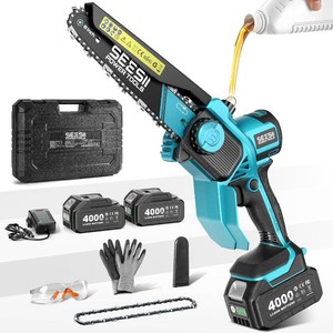SEESII Flagship 8-Inch Cordless Mini Chainsaw, Upgraded Brushless Motor  Electric Chainsaw with 2 4000mAh Batteries, Tool-Free Chain Tension & Oiler, Handheld Saw for Fast Tree Branch Cutting
