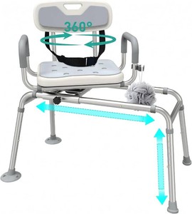 $210 UNILEAF Tub Transfer Bench with Swivel Seat, 350 lb Sliding Shower Chair  Adjustable Height,360  Swivel Seat,Suction Cup Feet,Safety Strap for Seniors,Adulto Mayor Obese,FSAHSA Eligible