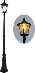 $168 LUTEC Outdoor Solar Lamp Post Light, Dusk to Dawn Waterproof Pole Light with Patterned Glass, Exterior Vintage Black Solar Powered Street Light Fixtures for Garden, Patio, Pathway, Yard