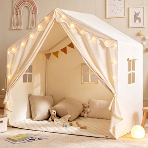 Tiny Land Kids Tent with Mat & Star Lights, Indoor Playhouse, Reading Nook  Large 57 x 36 x 52 Play Space, Thick Soft Fabric, Upgraded PVC Frame, Easy Assembly, Gift for Boys & Girls Ages 3