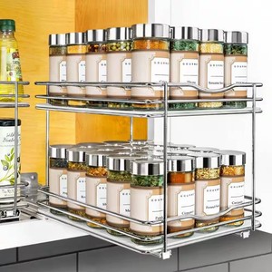 LYNK PROFESSIONAL 8-14 in. Wide - Double Silver Chrome Slide Out Spice Rack Pull Out Cabinet Organizer