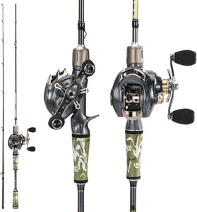 Sougayilang Baitcaster Combo for Freshwater and Inshore, 2 Piece 30Ton24Ton Graphite Fishing Rod with SuperPolymer Handle, 7.01 Gear Ratio Baitcasting Reel, 111 Bearings, S Style Hook Keeper