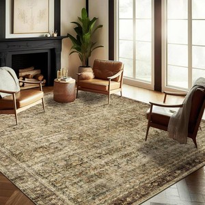 CHAMPLANT Area Rug 8x10 Washable Rug Brown Vintage Traditional Mat Distressed Indoor Foldable Thin Retro Accent Floral Non Slip Carpet Living Room Dining Room Office