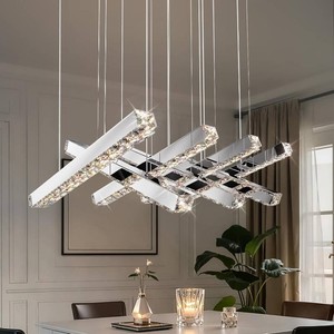 $240 7-Light Linear Crystal Chandelier, LED Modern Chandelier, Chrome Pendant Light Fixture for Living Room Dining Room Kitchen