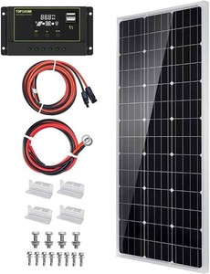 Topsolar Solar Panel Kit 100 Watt 12 Volt Monocrystalline Off Grid System for Homes RV Boat  30A 12V24V Solar Charge Controller Solar Cables  Z-Bracket for Mounting