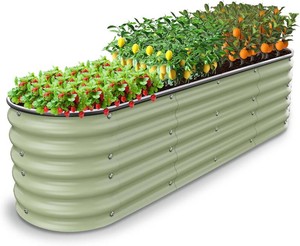 $130 8 X 2 X 1.4 Ft Galvanized Raised Garden Bed,Sturdy and Easy to Assemble Oval Raised Planter Beds Outdoor for Vegetables, Gardening, Flowers, Fruits Light Green